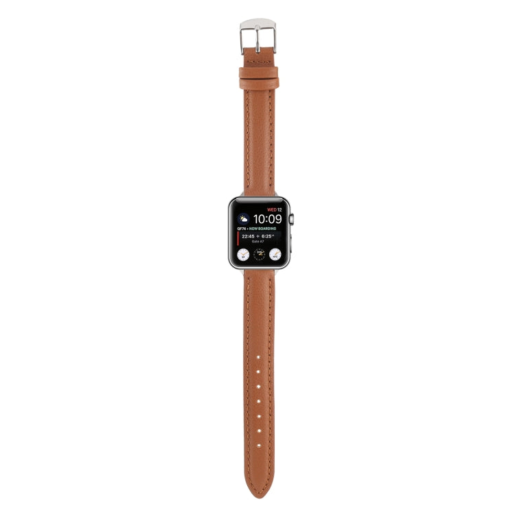 14mm Slim Genuine Leather Watch Band Watch Band For Apple Watch Series 7 45mm / 6 & SE & 5 & 4 44mm / 3 & 2 & 1 42mm(Brown) by bashfashion