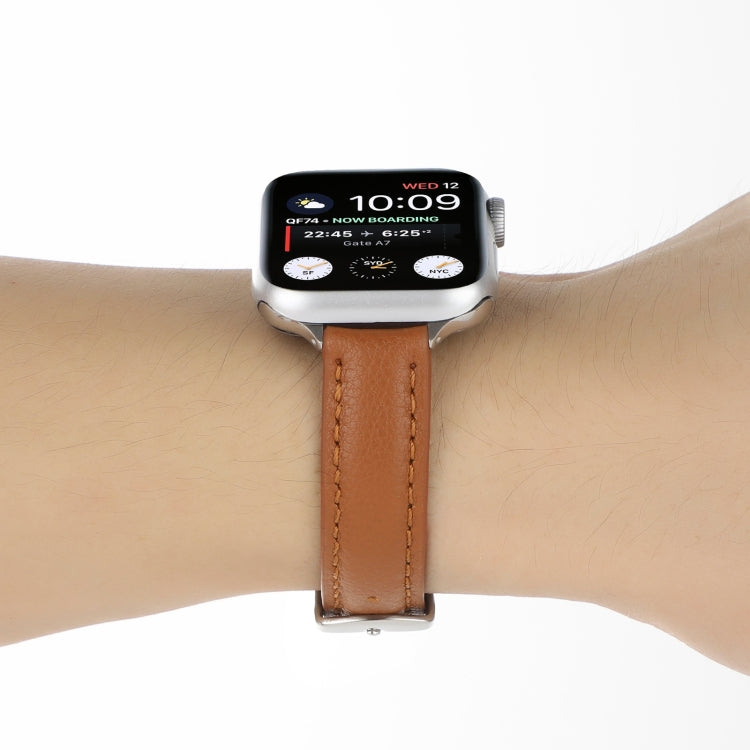 14mm Slim Genuine Leather Watch Band Watch Band For Apple Watch Series 7 45mm / 6 & SE & 5 & 4 44mm / 3 & 2 & 1 42mm(Brown) by bashfashion