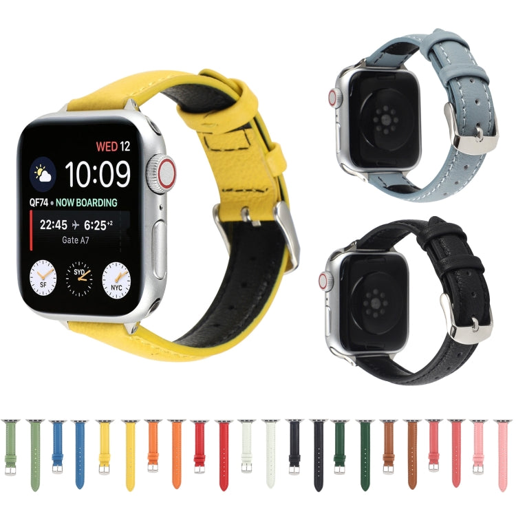 14mm Slim Genuine Leather Watch Band Watch Band For Apple Watch Ultra 49mm&Watch Ultra 2 49mm / Series 9&8&7 45mm / SE 3&SE 2&6&SE&5&4 44mm / 3&2&1 42mm(Yellow) by bashfashion