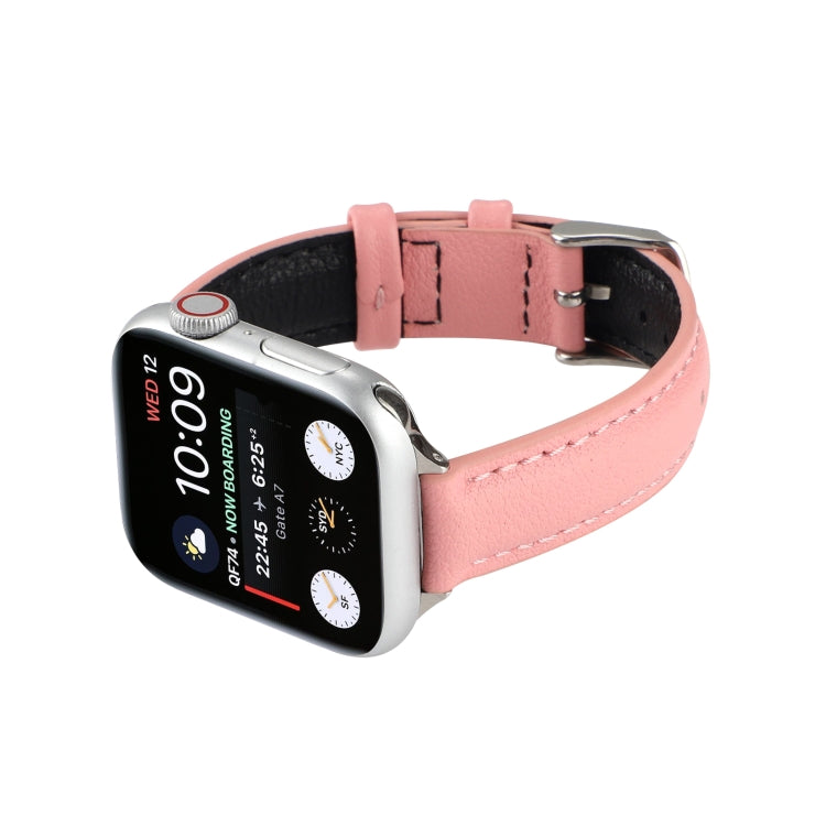 14mm Slim Genuine Leather Watch Band Watch Band For Apple Watch Series 7 41mm / 6 & SE & 5 & 4 40mm / 3 & 2 & 1 38mm(Pink) by bashfashion