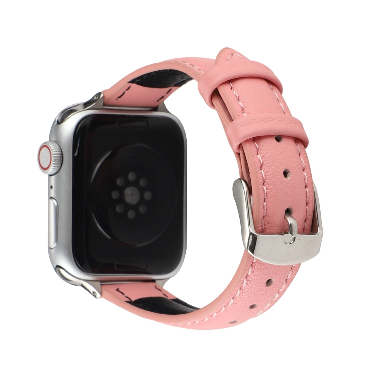 14mm Slim Genuine Leather Watch Band Watch Band For Apple Watch Series 7 41mm / 6 & SE & 5 & 4 40mm / 3 & 2 & 1 38mm(Pink) by bashfashion