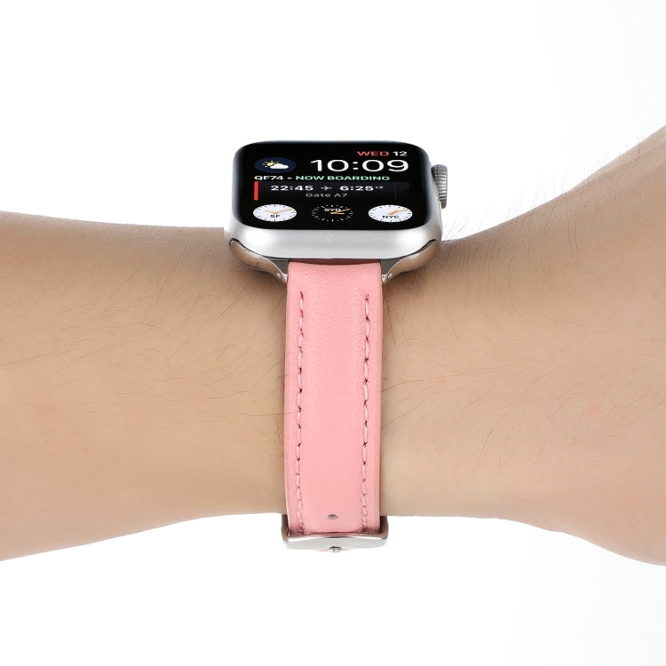 14mm Slim Genuine Leather Watch Band Watch Band For Apple Watch Series 7 41mm / 6 & SE & 5 & 4 40mm / 3 & 2 & 1 38mm(Pink) by bashfashion
