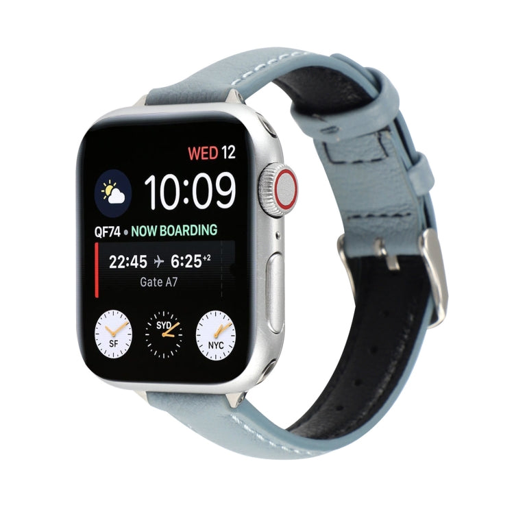 14mm Slim Genuine Leather Watch Band Watch Band For Apple Watch Series 9&8&7 41mm / SE 3&SE 2&6&SE&5&4 40mm / 3&2&1 38mm(Light Blue) by bashfashion