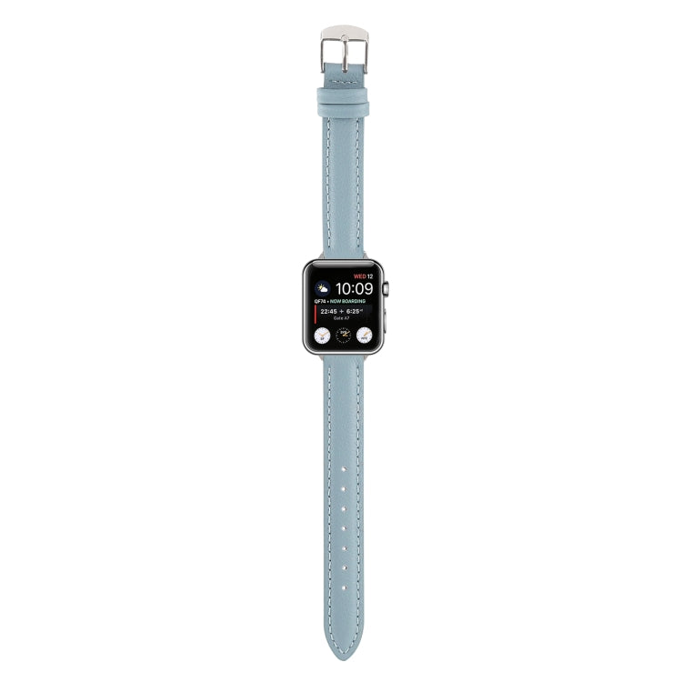 14mm Slim Genuine Leather Watch Band Watch Band For Apple Watch Series 9&8&7 41mm / SE 3&SE 2&6&SE&5&4 40mm / 3&2&1 38mm(Light Blue) by bashfashion