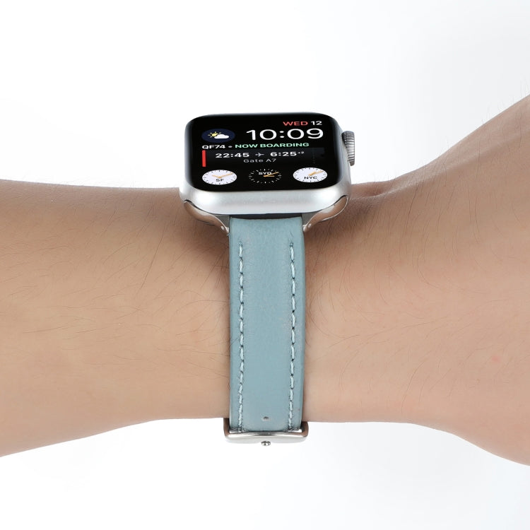 14mm Slim Genuine Leather Watch Band Watch Band For Apple Watch Series 9&8&7 41mm / SE 3&SE 2&6&SE&5&4 40mm / 3&2&1 38mm(Light Blue) by bashfashion