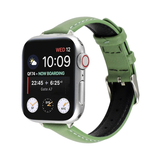 14mm Slim Genuine Leather Watch Band Watch Band For Apple Watch Series 9&8&7 41mm / SE 3&SE 2&6&SE&5&4 40mm / 3&2&1 38mm(Green) by bashfashion