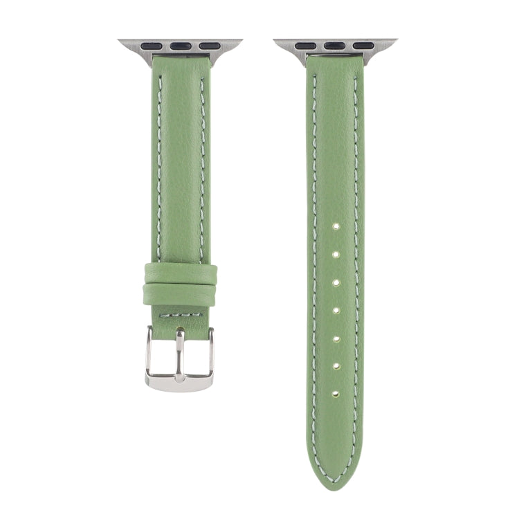 14mm Slim Genuine Leather Watch Band Watch Band For Apple Watch Series 9&8&7 41mm / SE 3&SE 2&6&SE&5&4 40mm / 3&2&1 38mm(Green) by bashfashion