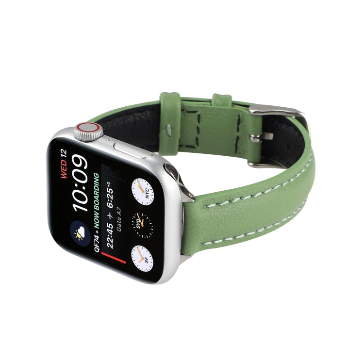 14mm Slim Genuine Leather Watch Band Watch Band For Apple Watch Series 9&8&7 41mm / SE 3&SE 2&6&SE&5&4 40mm / 3&2&1 38mm(Green) by bashfashion