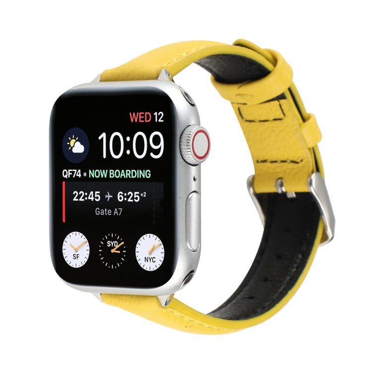 14mm Slim Genuine Leather Watch Band Watch Band For Apple Watch Series 9&8&7 41mm / SE 3&SE 2&6&SE&5&4 40mm / 3&2&1 38mm(Yellow) by bashfashion