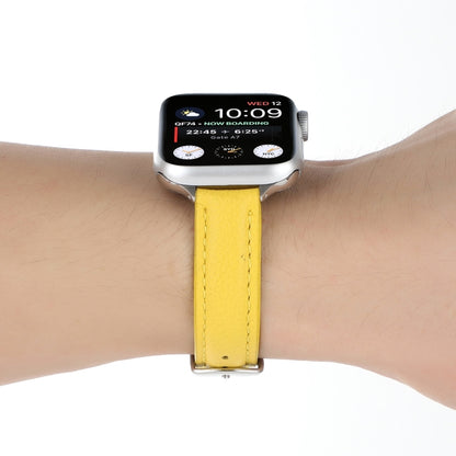 14mm Slim Genuine Leather Watch Band Watch Band For Apple Watch Series 9&8&7 41mm / SE 3&SE 2&6&SE&5&4 40mm / 3&2&1 38mm(Yellow) by bashfashion