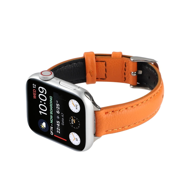 14mm Slim Genuine Leather Watch Band Watch Band For Apple Watch Series 7 41mm / 6 & SE & 5 & 4 40mm / 3 & 2 & 1 38mm(Orange) by bashfashion