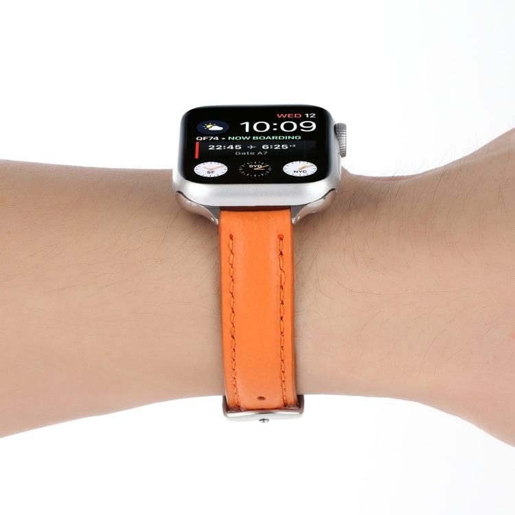 14mm Slim Genuine Leather Watch Band Watch Band For Apple Watch Series 7 41mm / 6 & SE & 5 & 4 40mm / 3 & 2 & 1 38mm(Orange) by bashfashion