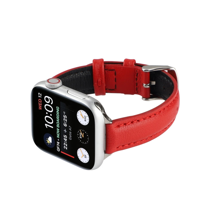 14mm Slim Genuine Leather Watch Band Watch Band For Apple Watch Series 9&8&7 41mm / SE 3&SE 2&6&SE&5&4 40mm / 3&2&1 38mm(Red) by bashfashion