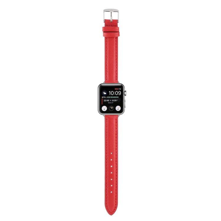 14mm Slim Genuine Leather Watch Band Watch Band For Apple Watch Series 9&8&7 41mm / SE 3&SE 2&6&SE&5&4 40mm / 3&2&1 38mm(Red) by bashfashion