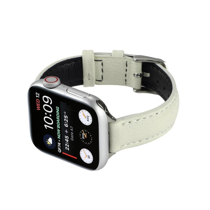 14mm Slim Genuine Leather Watch Band Watch Band For Apple Watch Series 9&8&7 41mm / SE 3&SE 2&6&SE&5&4 40mm / 3&2&1 38mm(White) by bashfashion