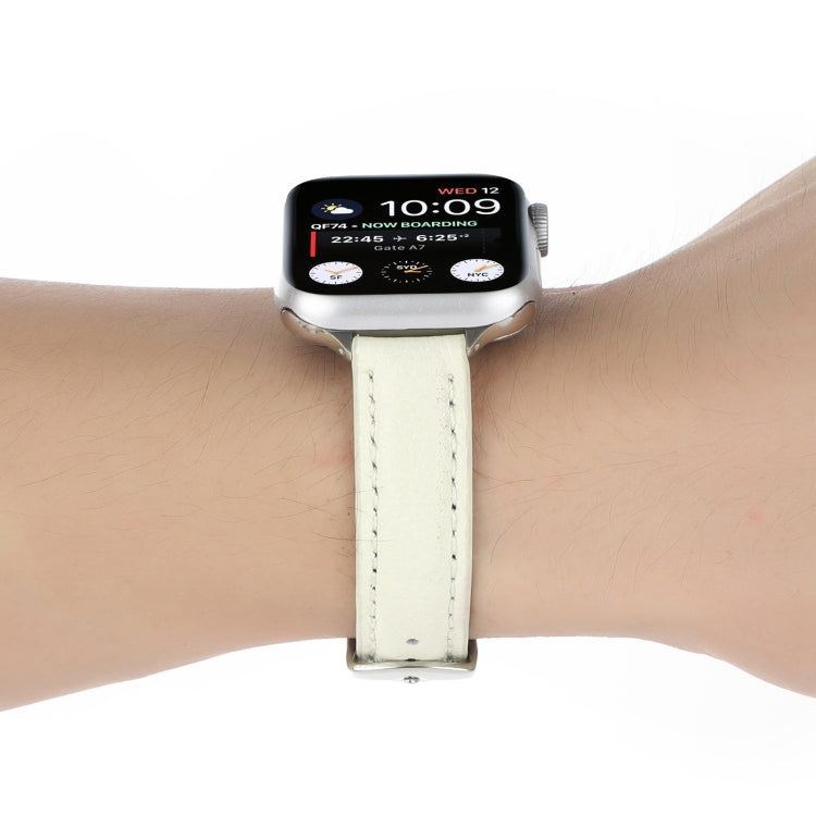 14mm Slim Genuine Leather Watch Band Watch Band For Apple Watch Series 9&8&7 41mm / SE 3&SE 2&6&SE&5&4 40mm / 3&2&1 38mm(White) by bashfashion