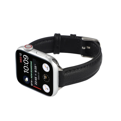 14mm Slim Genuine Leather Watch Band Watch Band For Apple Watch Series 9&8&7 41mm / SE 3&SE 2&6&SE&5&4 40mm / 3&2&1 38mm(Black) by bashfashion