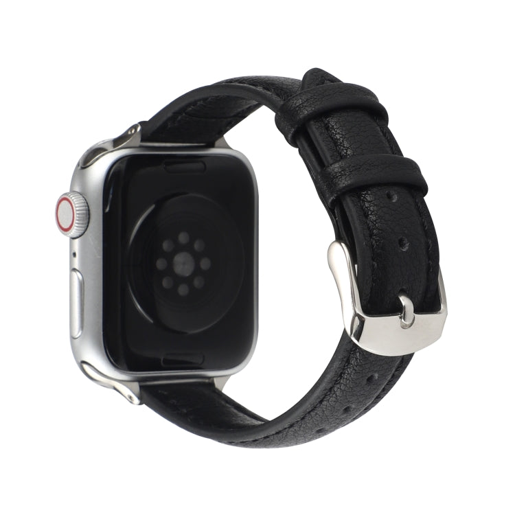 14mm Slim Genuine Leather Watch Band Watch Band For Apple Watch Series 9&8&7 41mm / SE 3&SE 2&6&SE&5&4 40mm / 3&2&1 38mm(Black) by bashfashion