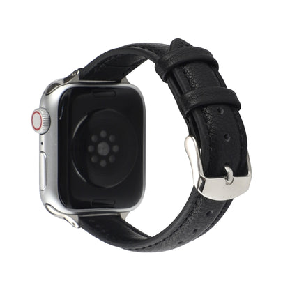14mm Slim Genuine Leather Watch Band Watch Band For Apple Watch Series 9&8&7 41mm / SE 3&SE 2&6&SE&5&4 40mm / 3&2&1 38mm(Black) by bashfashion
