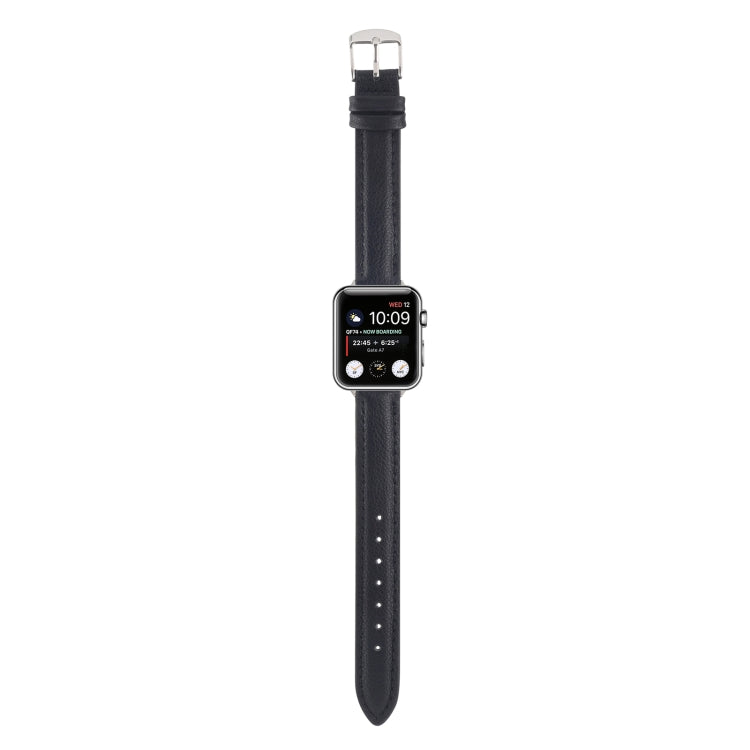 14mm Slim Genuine Leather Watch Band Watch Band For Apple Watch Series 9&8&7 41mm / SE 3&SE 2&6&SE&5&4 40mm / 3&2&1 38mm(Black) by bashfashion