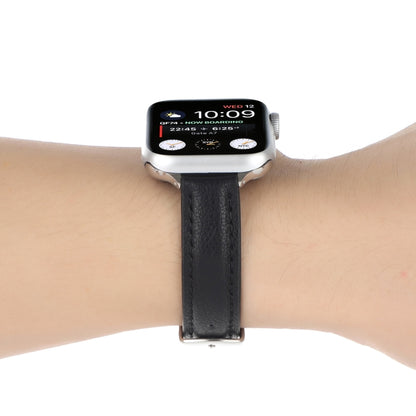 14mm Slim Genuine Leather Watch Band Watch Band For Apple Watch Series 9&8&7 41mm / SE 3&SE 2&6&SE&5&4 40mm / 3&2&1 38mm(Black) by bashfashion