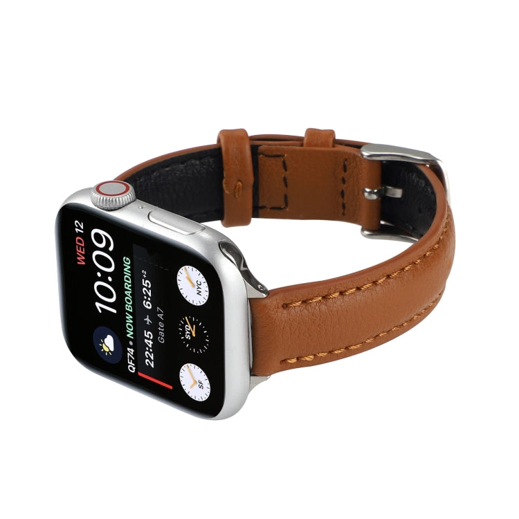 14mm Slim Genuine Leather Watch Band Watch Band For Apple Watch Series 7 41mm / 6 & SE & 5 & 4 40mm / 3 & 2 & 1 38mm(Brown) by bashfashion
