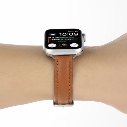 14mm Slim Genuine Leather Watch Band Watch Band For Apple Watch Series 7 41mm / 6 & SE & 5 & 4 40mm / 3 & 2 & 1 38mm(Brown) by bashfashion
