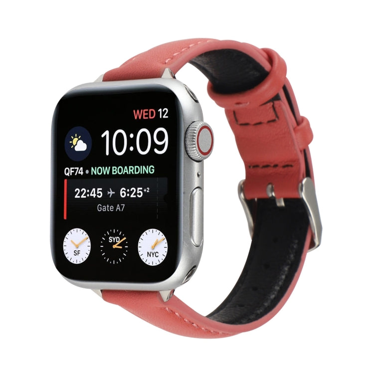 14mm Slim Genuine Leather Watch Band Watch Band For Apple Watch Series 9&8&7 41mm / SE 3&SE 2&6&SE&5&4 40mm / 3&2&1 38mm(Rose Red) by bashfashion