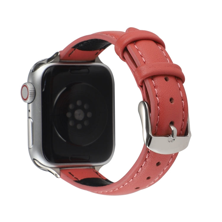 14mm Slim Genuine Leather Watch Band Watch Band For Apple Watch Series 9&8&7 41mm / SE 3&SE 2&6&SE&5&4 40mm / 3&2&1 38mm(Rose Red) by bashfashion