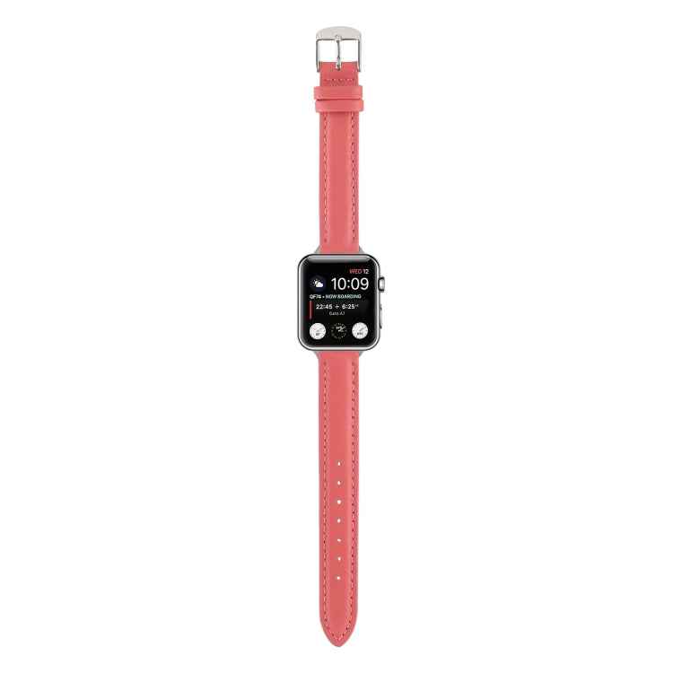 14mm Slim Genuine Leather Watch Band Watch Band For Apple Watch Series 9&8&7 41mm / SE 3&SE 2&6&SE&5&4 40mm / 3&2&1 38mm(Rose Red) by bashfashion