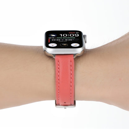 14mm Slim Genuine Leather Watch Band Watch Band For Apple Watch Series 9&8&7 41mm / SE 3&SE 2&6&SE&5&4 40mm / 3&2&1 38mm(Rose Red) by bashfashion