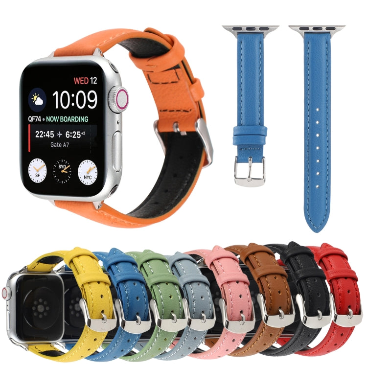 14mm Slim Genuine Leather Watch Band Watch Band For Apple Watch Series 9&8&7 41mm / SE 3&SE 2&6&SE&5&4 40mm / 3&2&1 38mm(Black) by bashfashion