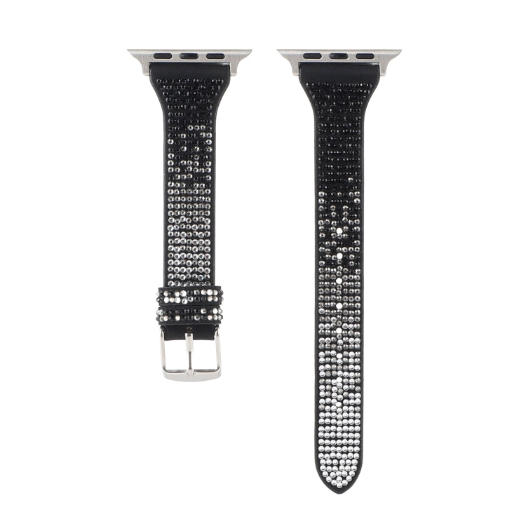 T-shaped Small Waist Flashing Diamond Genuine Leather Watch Band Watch Band For Apple Watch Ultra 49mm&Watch Ultra 2 49mm / Series 9&8&7 45mm / SE 3&SE 2&6&SE&5&4 44mm / 3&2&1 42mm(Black) by bashfashion