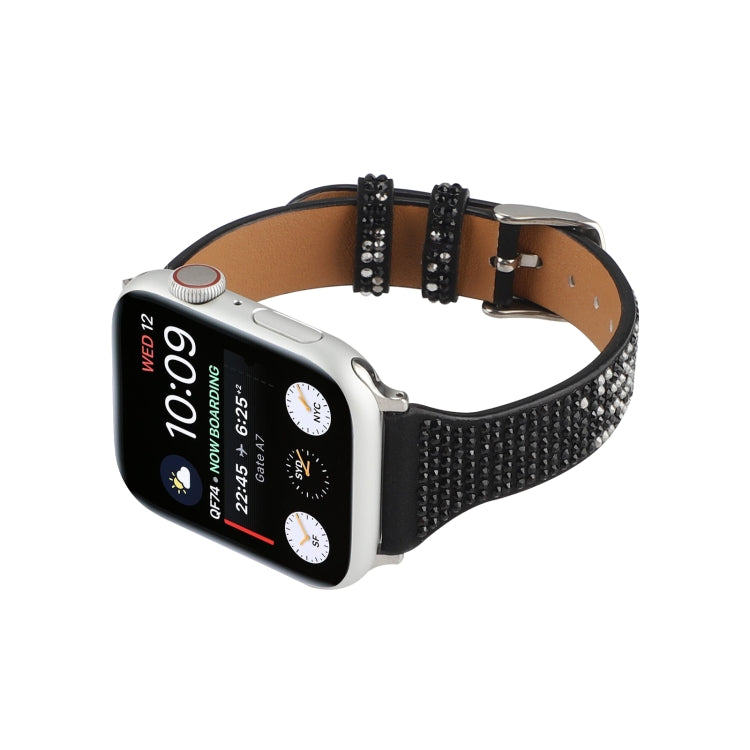 T-shaped Small Waist Flashing Diamond Genuine Leather Watch Band Watch Band For Apple Watch Ultra 49mm&Watch Ultra 2 49mm / Series 9&8&7 45mm / SE 3&SE 2&6&SE&5&4 44mm / 3&2&1 42mm(Black) by bashfashion