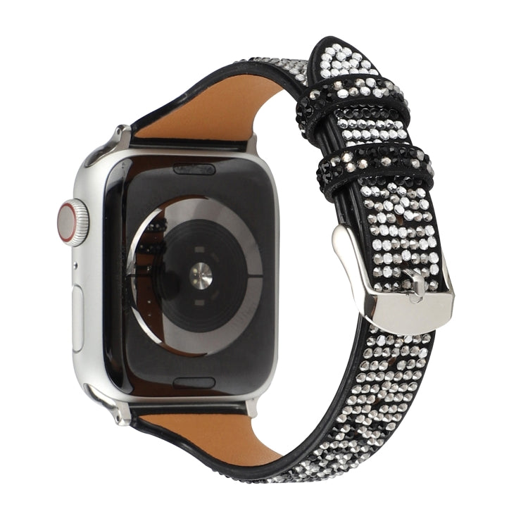 T-shaped Small Waist Flashing Diamond Genuine Leather Watch Band Watch Band For Apple Watch Ultra 49mm&Watch Ultra 2 49mm / Series 9&8&7 45mm / SE 3&SE 2&6&SE&5&4 44mm / 3&2&1 42mm(Black) by bashfashion