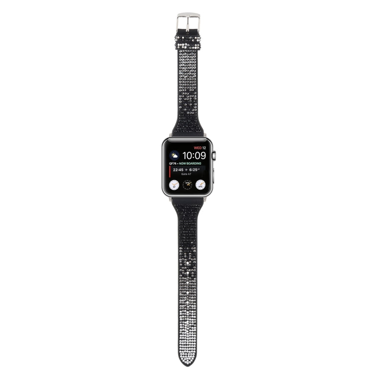 T-shaped Small Waist Flashing Diamond Genuine Leather Watch Band Watch Band For Apple Watch Ultra 49mm&Watch Ultra 2 49mm / Series 9&8&7 45mm / SE 3&SE 2&6&SE&5&4 44mm / 3&2&1 42mm(Black) by bashfashion