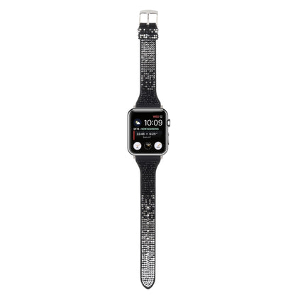 T-shaped Small Waist Flashing Diamond Genuine Leather Watch Band Watch Band For Apple Watch Ultra 49mm&Watch Ultra 2 49mm / Series 9&8&7 45mm / SE 3&SE 2&6&SE&5&4 44mm / 3&2&1 42mm(Black) by bashfashion