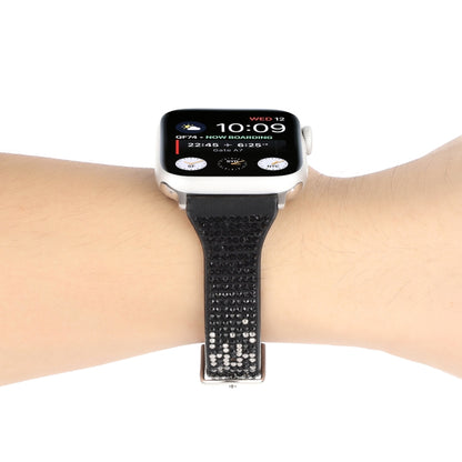 T-shaped Small Waist Flashing Diamond Genuine Leather Watch Band Watch Band For Apple Watch Ultra 49mm&Watch Ultra 2 49mm / Series 9&8&7 45mm / SE 3&SE 2&6&SE&5&4 44mm / 3&2&1 42mm(Black) by bashfashion