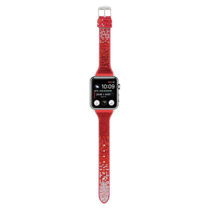 T-shaped Small Waist Flashing Diamond Genuine Leather Watch Band Watch Band For Apple Watch Series 9&8&7 41mm / SE 3&SE 2&6&SE&5&4 40mm / 3&2&1 38mm(Red) by bashfashion