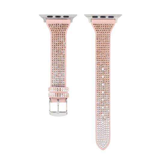 T-shaped Small Waist Flashing Diamond Genuine Leather Watch Band Watch Band For Apple Watch Series 9&8&7 41mm / SE 3&SE 2&6&SE&5&4 40mm / 3&2&1 38mm(Rose Gold) by bashfashion