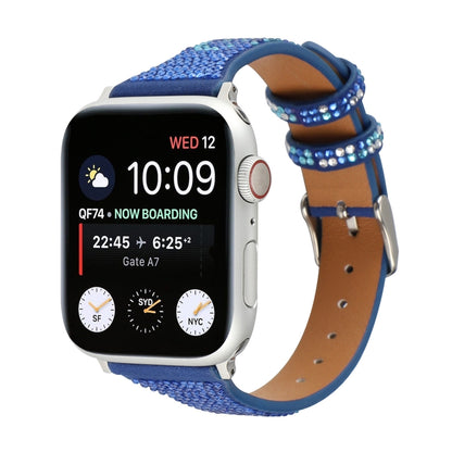 T-shaped Small Waist Flashing Diamond Genuine Leather Watch Band Watch Band For Apple Watch Series 9&8&7 41mm / SE 3&SE 2&6&SE&5&4 40mm / 3&2&1 38mm(Dark Blue) by bashfashion