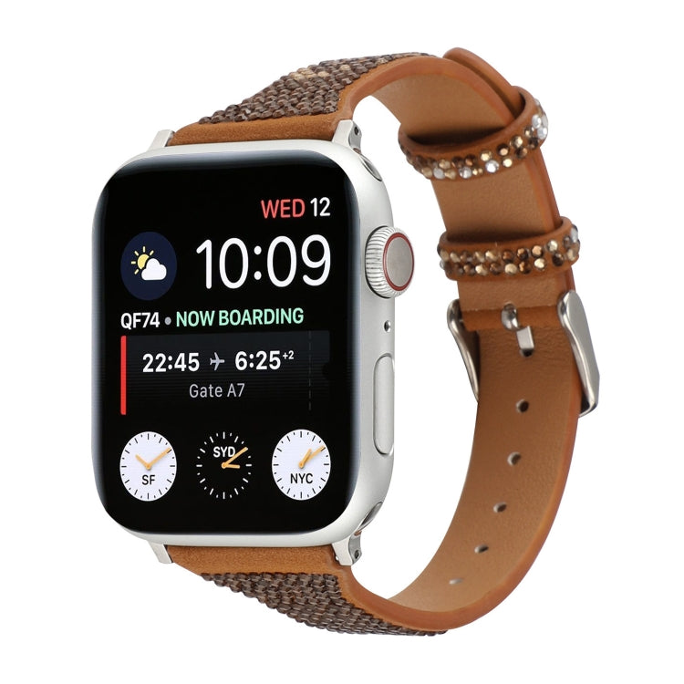 T-shaped Small Waist Flashing Diamond Genuine Leather Watch Band Watch Band For Apple Watch Series 9&8&7 41mm / SE 3&SE 2&6&SE&5&4 40mm / 3&2&1 38mm(Brown) by bashfashion