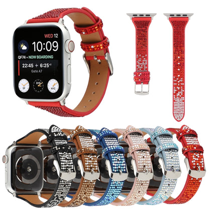 T-shaped Small Waist Flashing Diamond Genuine Leather Watch Band Watch Band For Apple Watch Series 9&8&7 41mm / SE 3&SE 2&6&SE&5&4 40mm / 3&2&1 38mm(Rose Gold) by bashfashion