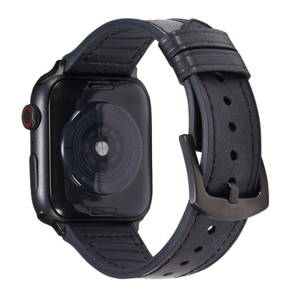 Crazy Horse Texture Leather Watch Band For Apple Watch Ultra 49mm&Watch Ultra 2 49mm / Series 9&8&7 45mm / SE 3&SE 2&6&SE&5&4 44mm / 3&2&1 42mm(Black) by bashfashion