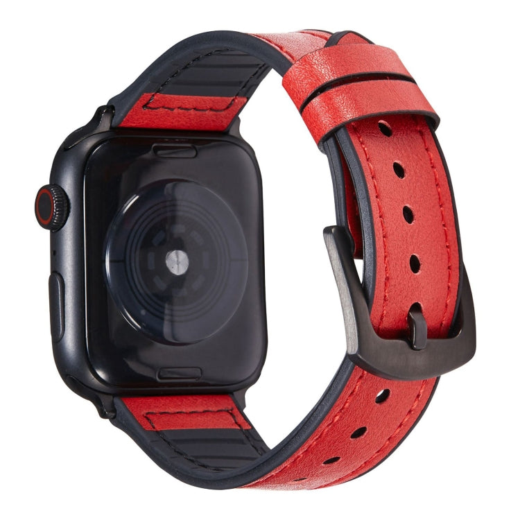 Crazy Horse Texture Leather Watch Band For Apple Watch Ultra 49mm&Watch Ultra 2 49mm / Series 9&8&7 45mm / SE 3&SE 2&6&SE&5&4 44mm / 3&2&1 42mm(Red) by bashfashion