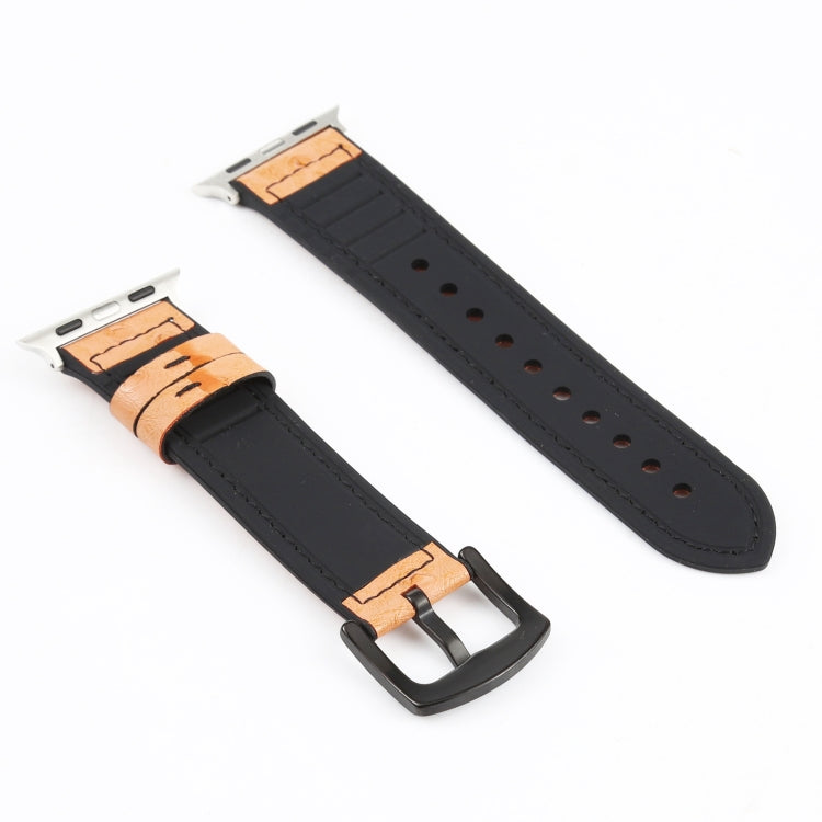 Ostrich Texture Leather Watch Band For Apple Watch Series 7 45mm / 6 & SE & 5 & 4 44mm / 3 & 2 & 1 42mm(Yellow Brown) by bashfashion