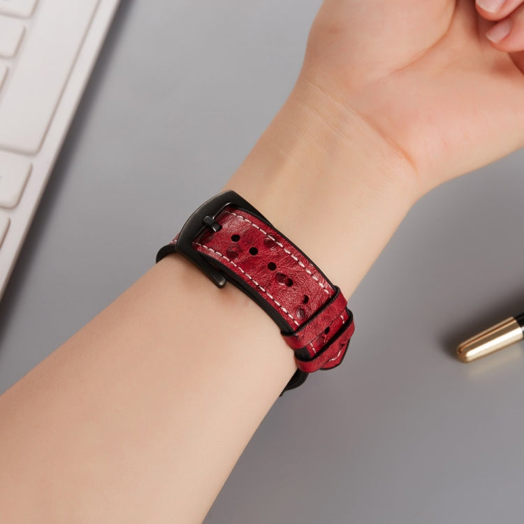 Ostrich Texture Leather Watch Band For Apple Watch Series 7 45mm / 6 & SE & 5 & 4 44mm / 3 & 2 & 1 42mm(Red Wine) by bashfashion