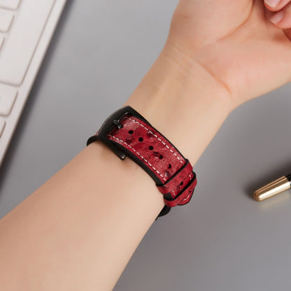 Ostrich Texture Leather Watch Band For Apple Watch Series 7 45mm / 6 & SE & 5 & 4 44mm / 3 & 2 & 1 42mm(Red Wine) by bashfashion