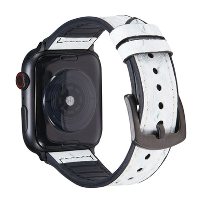Ostrich Texture Leather Watch Band For Apple Watch Series 7 41mm / 6 & SE & 5 & 4 40mm / 3 & 2 & 1 38mm(White Green) by bashfashion