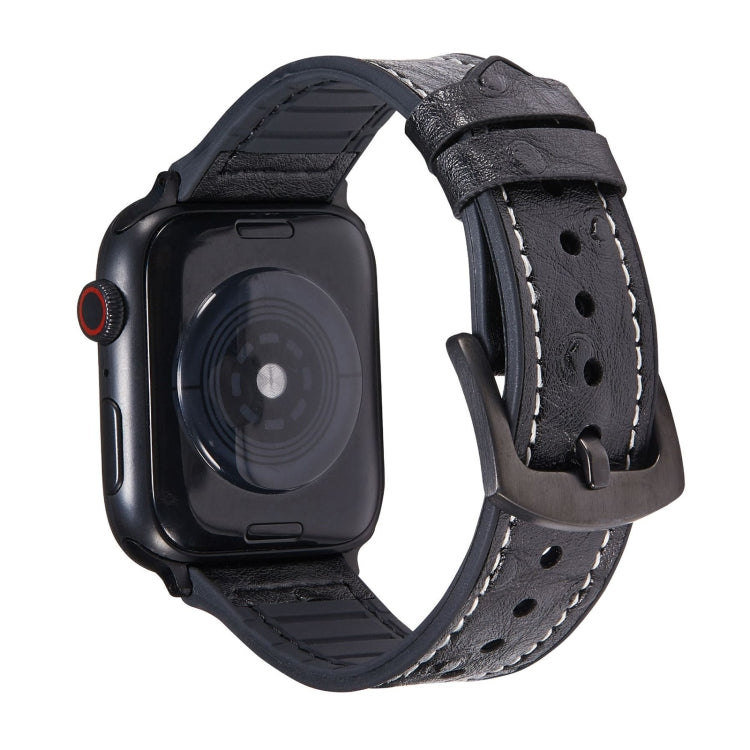 Ostrich Texture Leather Watch Band For Apple Watch Series 7 41mm / 6 & SE & 5 & 4 40mm / 3 & 2 & 1 38mm(Black) by bashfashion